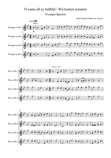 O come all ye faithful / Wij komen tezamen - Trumpet Quartet (arr. Scaver)