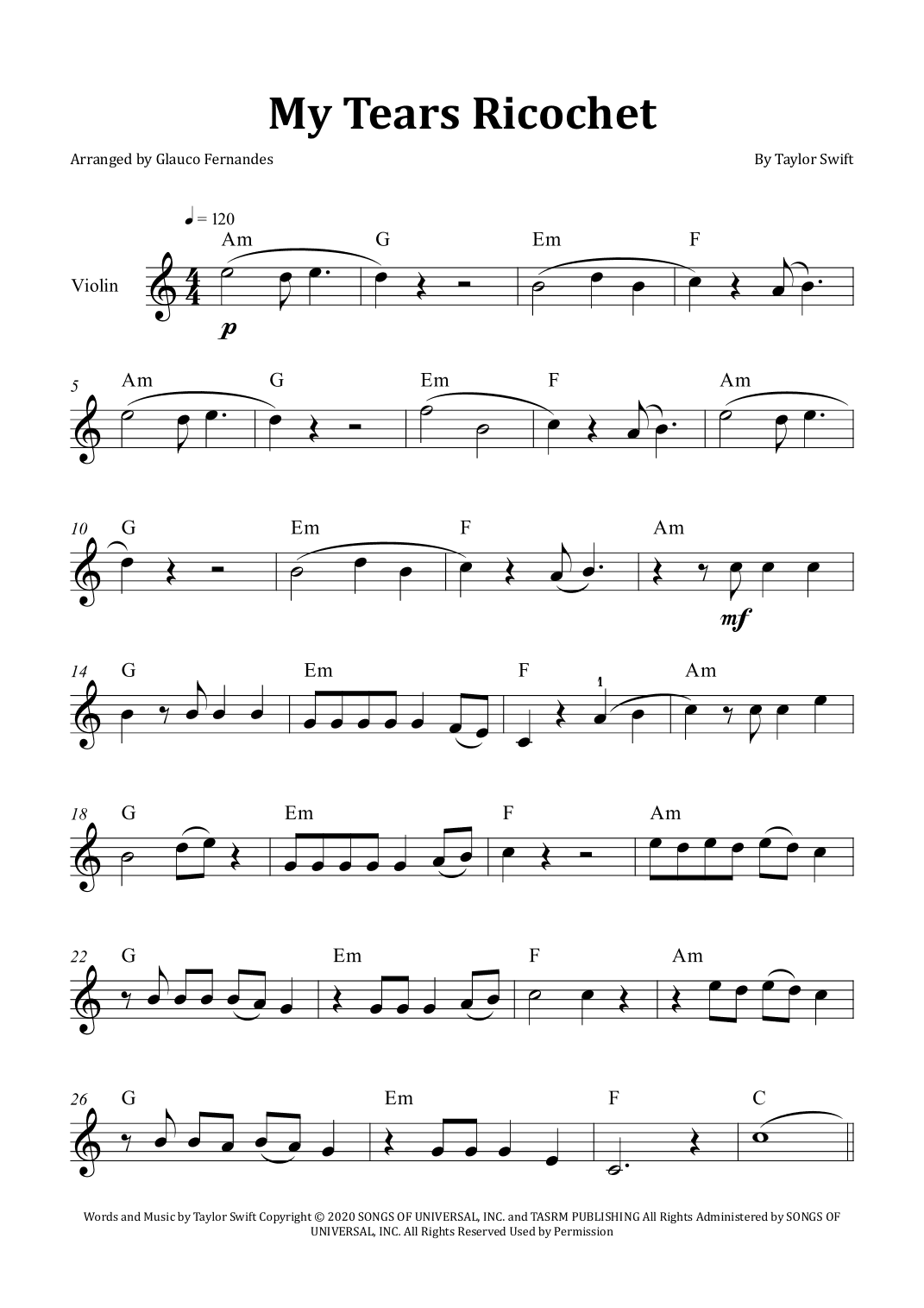 My Tears Ricochet (arr. Glauco Fernandes)