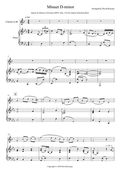 Minuet in D-minor - EASY (clarinet & piano) (arr. David Kocijan)