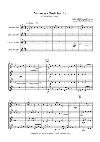 Verbovaya Doshchechka ('The Willow Board') - Ukrainian Folk Song - Clarinet Quartet (arr. Robert Steadman)