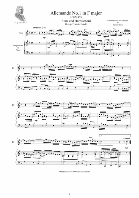 Handel - 3 Allemandes for Flute and Harpsichord (or Piano) (arr. Santino Cara)
