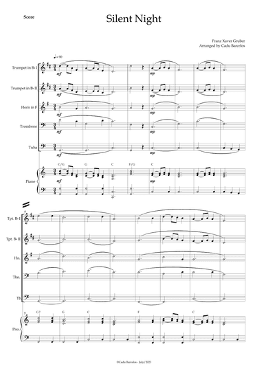 Silent night (Brass Quintet) Piano and chords (arr. Cadu Barcelos)