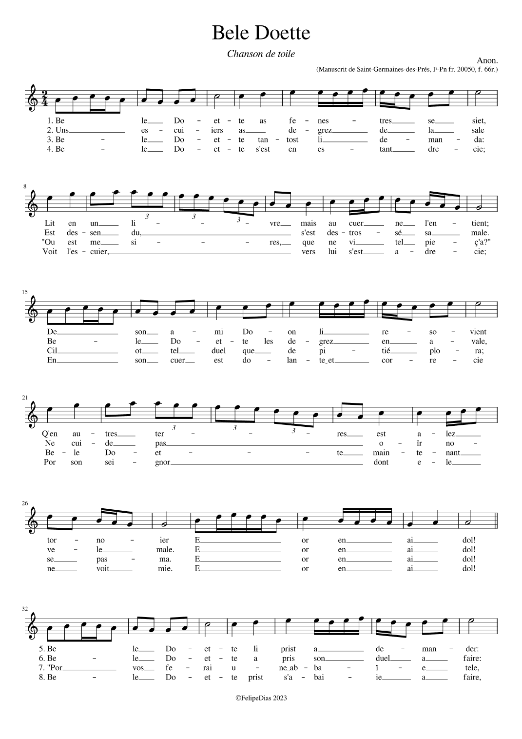 Bele Doette (arr. Early Music Scores)