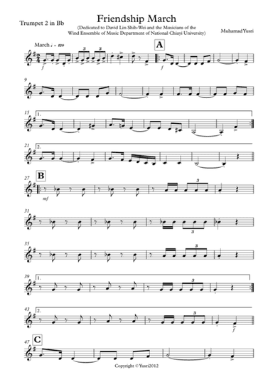 Friendship March (Trumpet 2 Part)