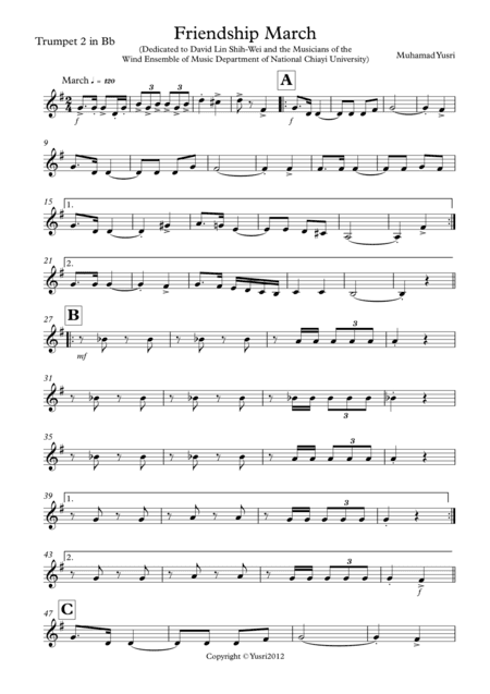 Friendship March (Trumpet 2 Part)