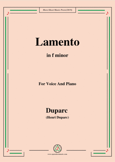 Duparc-Lamento in f minor,for Violin and Piano (arr. MSM)