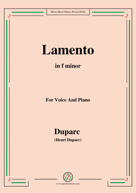 Duparc-Lamento in f minor,for Violin and Piano (arr. MSM)