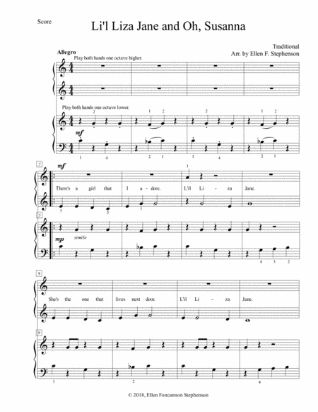 L'il Liza Jane and Oh, Susannah (EZ duet) (arr. Ellen Foncannon Stephenson)
