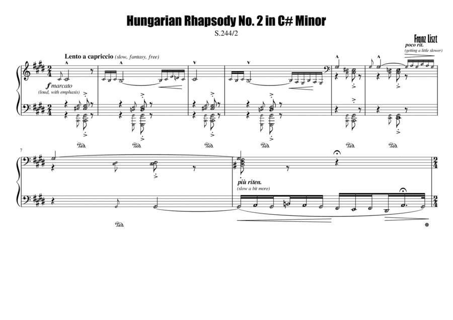 Hungarian Rhapsody No. 2 by LISZT | Advanced Piano Solo with note names & terms (arr. Published Harmony Valarie)