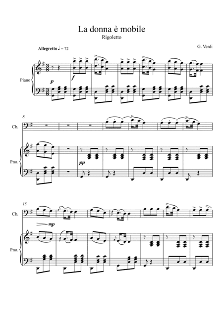 Giuseppe Verdi - La donna e mobile (Rigoletto) Double Bass - G Key (arr. André Laitano)