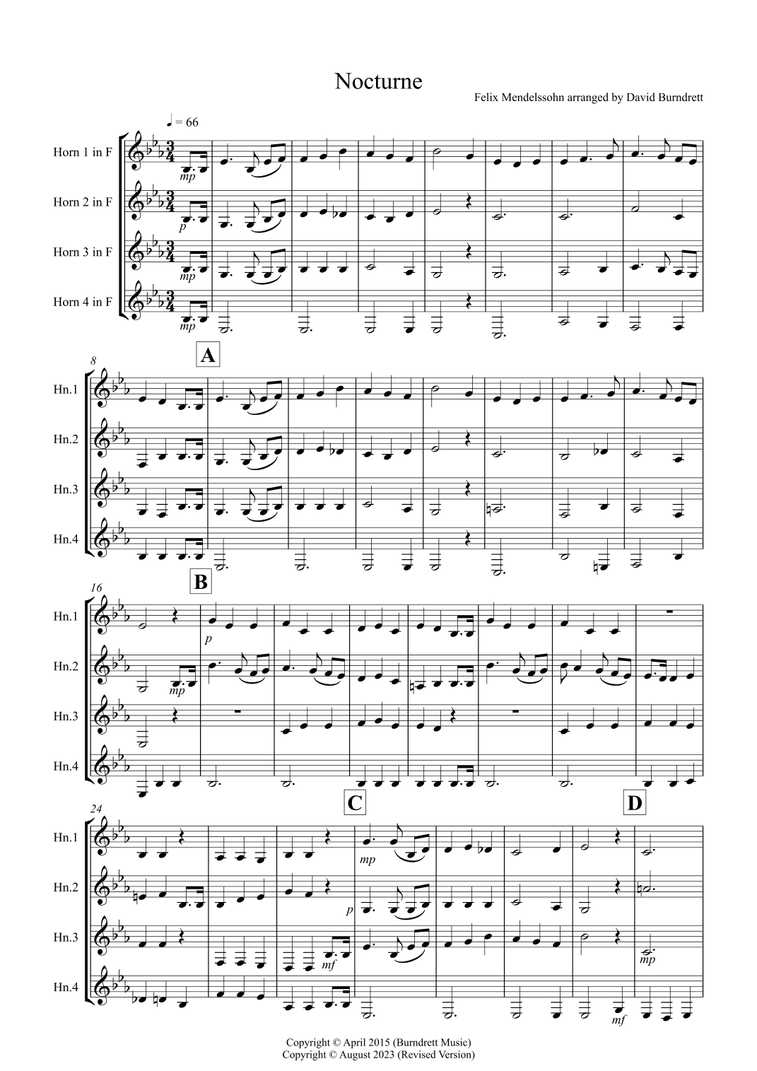 Nocturne (from a Midsummer Night's Dream) for Horn Quartet (arr. David Burndrett)