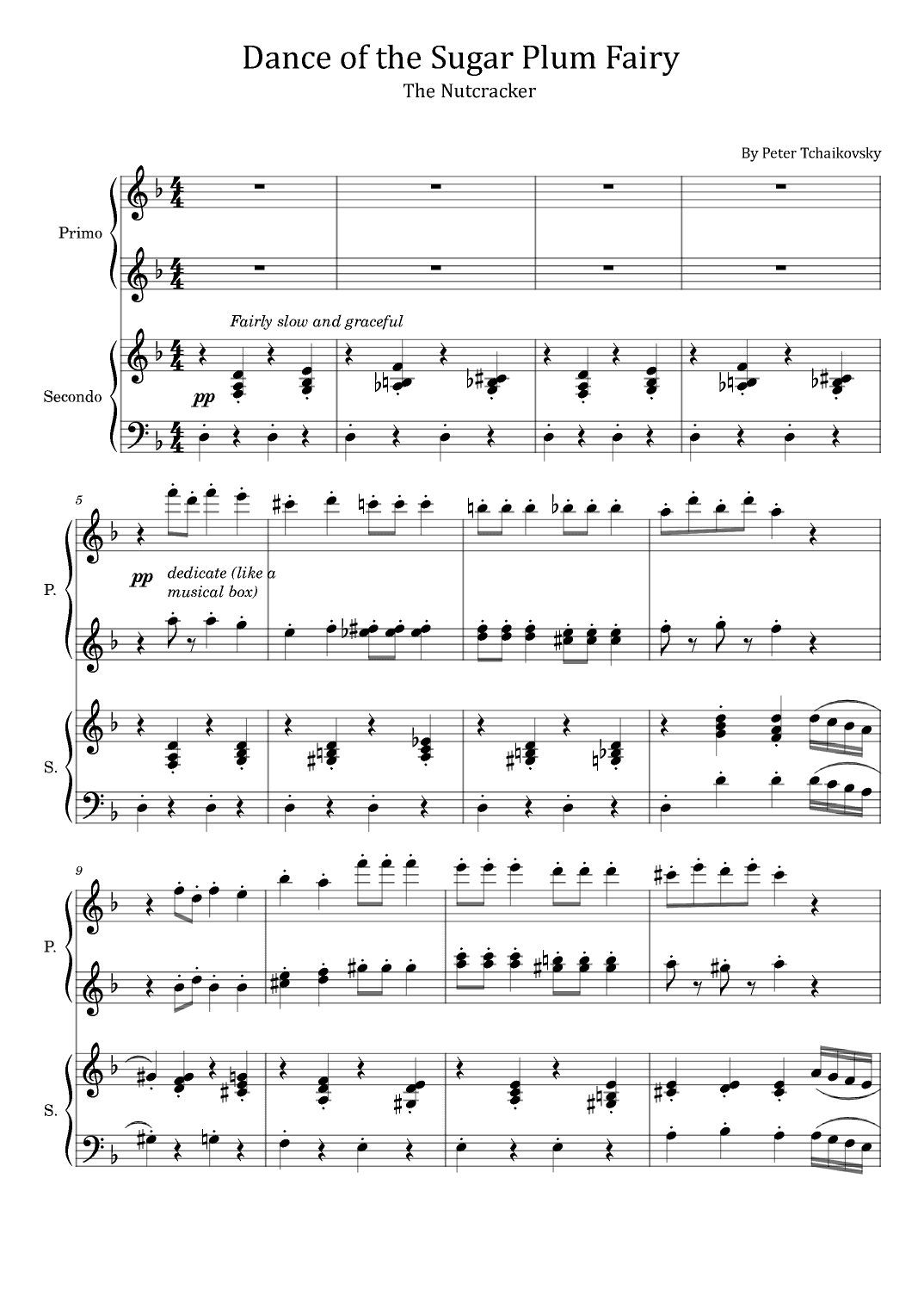 Dance of the Sugar Plum Fairy - Piano Duet - For Four Hand (arr. poon)