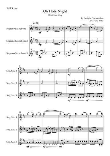 Oh Holly Night (Christmas Song) for Soprano Saxophone Trio (arr. Fabio Britto)