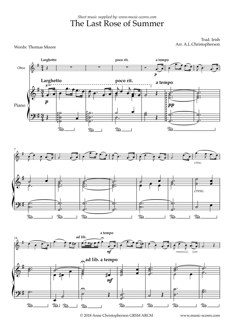 The Last Rose of Summer - Oboe and Piano (arr. Anne L Christopherson GRSM ARCM)