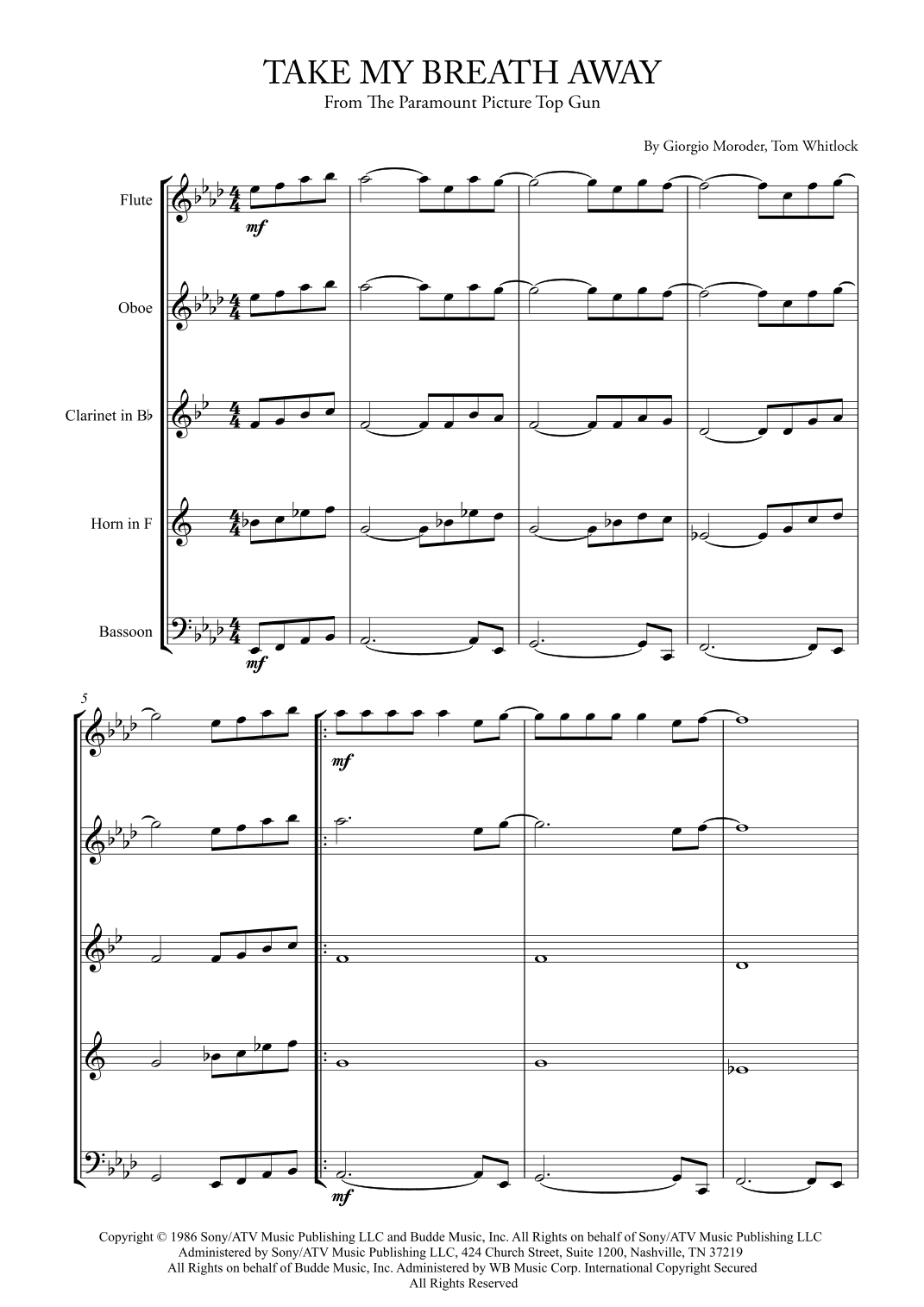 Take My Breath Away (love Theme) (arr. Karen Gueiros)
