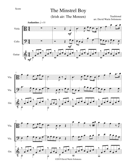 The Minstrel Boy (The Moreen) for viola, cello and guitar (arr. David Warin Solomons)
