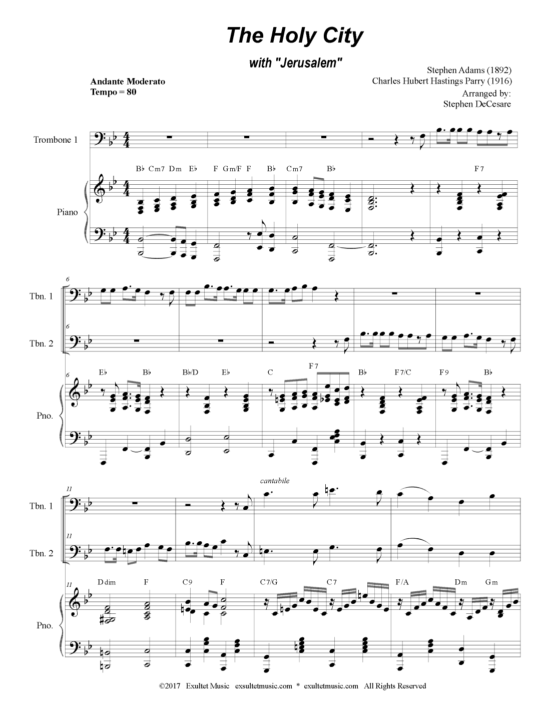 The Holy City (with "Jerusalem") (Trombone Duet) (arr. Stephen DeCesare)