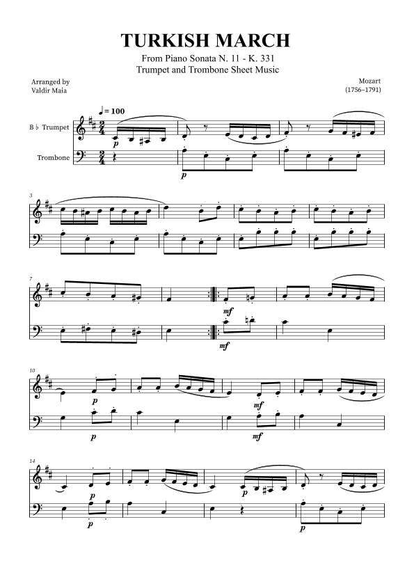 Turkish March - Trumpet and Trombone (arr. Valdir Maia)