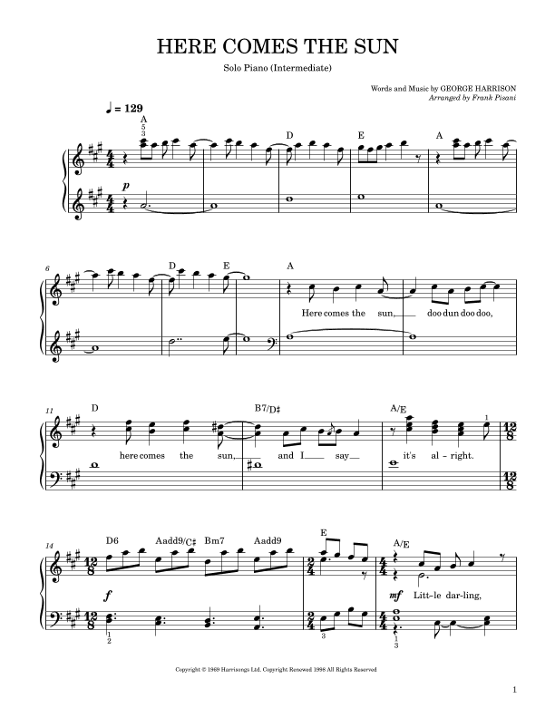 Here Comes The Sun (arr. Frank Pisani)