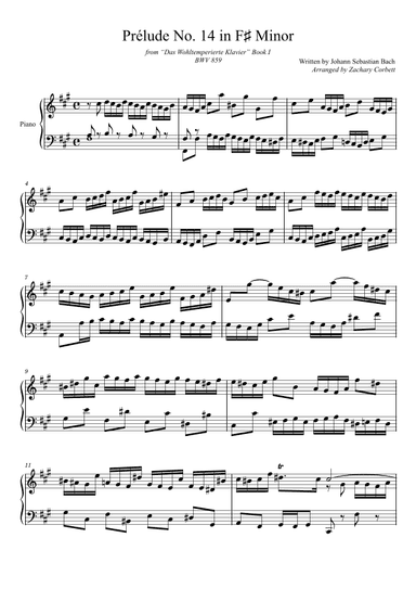 Prelude No. 14 BWV 859 in F# Minor (arr. Zachary Corbett)