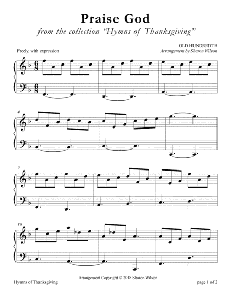 Praise God from Whom All Blessings Flow (LARGE PRINT Piano Solo) (arr. Sharon Wilson)