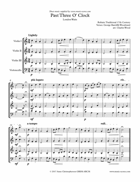 Past 3 o'clock - 3 Violins and Cello Cma (arr. Anne L Christopherson GRSM ARCM)