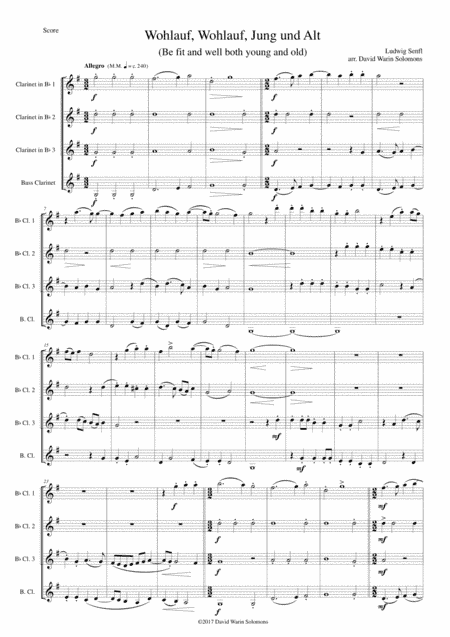 Wohlauf wohlauf jung und alt (Be fit and well, both young and old) for clarinet quartet (arr. David Warin Solomons)