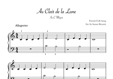 Au Clair de la Lune  (Initial Level Piano) (arr. Suzan Beyazit)