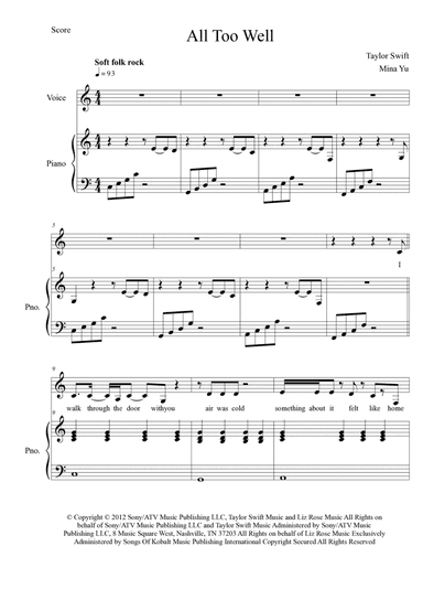 All Too Well (arr. Mina Yu)