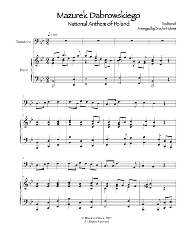Polish National Anthem - Mazurek Dabrowskiego (Trombone & Piano) Poland (arr. Brooks Holmes)