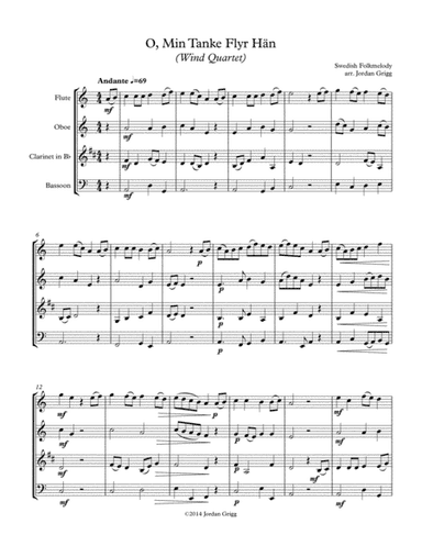 O, Min Tanke Flyr Hän (Wind Quartet) (arr. Jordan Grigg)