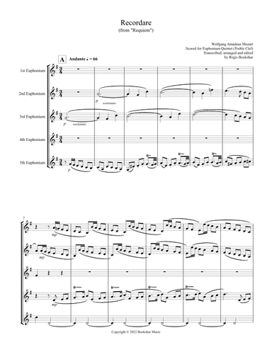 Recordare (from "Requiem") (F) (Euphonium Quintet - Treble Clef) (arr. Regis Bookshar)