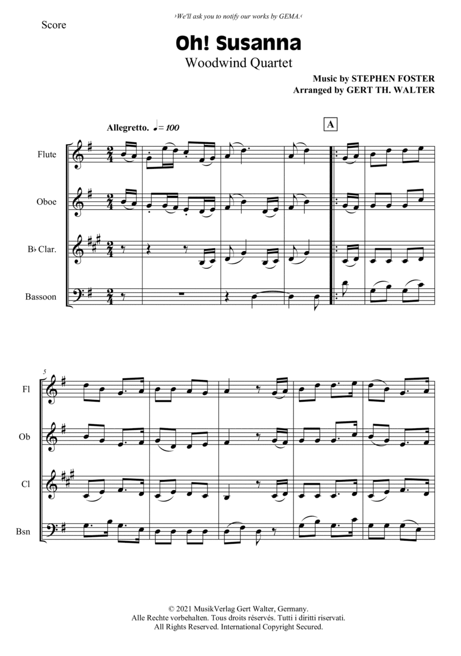 Oh! Susanna (arr. Gert Th. Walter)