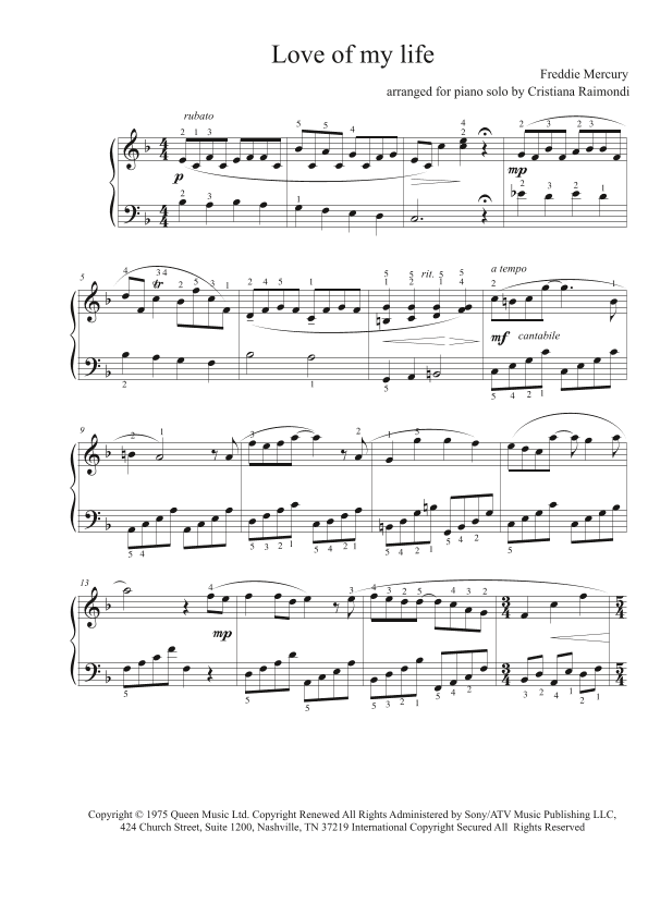 Love Of My Life (arr. Cristiana Raimondi)