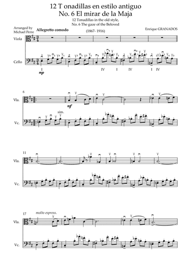 "El mirar de la maja" by Enrique Granados (1867-1916) (Violin and Cello) (arr. Michael Perre)