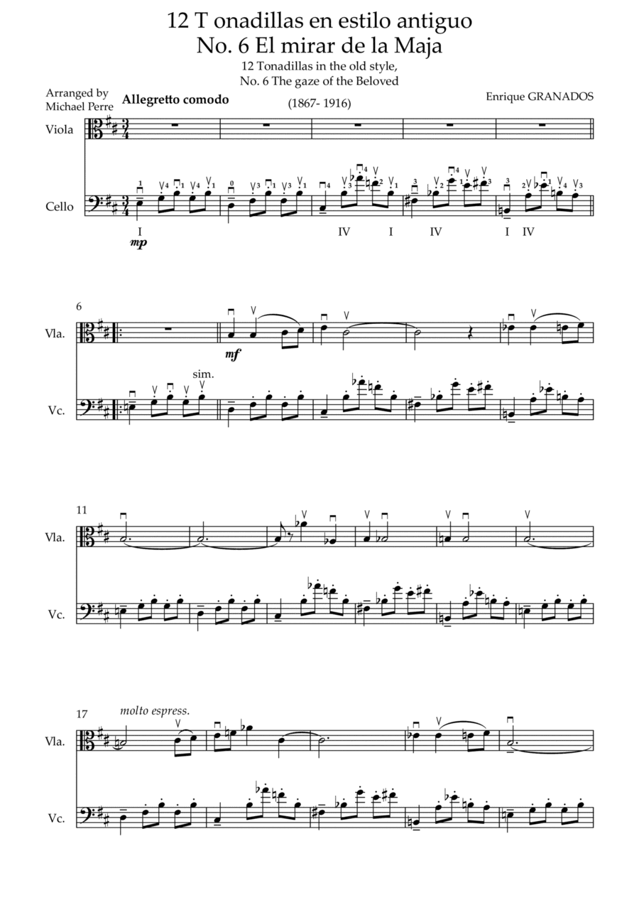 "El mirar de la maja" by Enrique Granados (1867-1916) (Violin and Cello) (arr. Michael Perre)