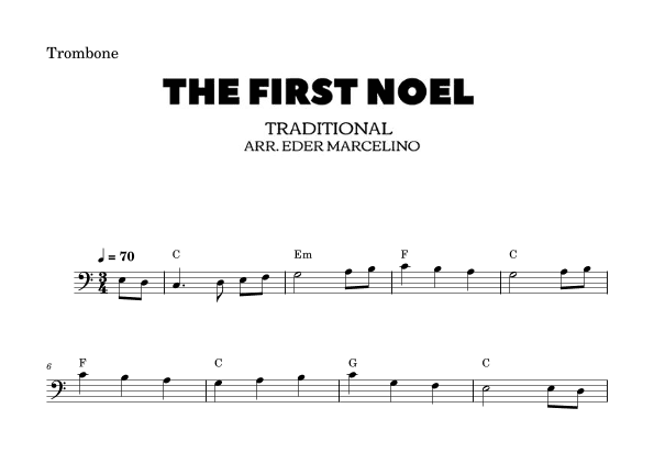 The first Noel to Trombone Beginners (arr. Edmarcelino)