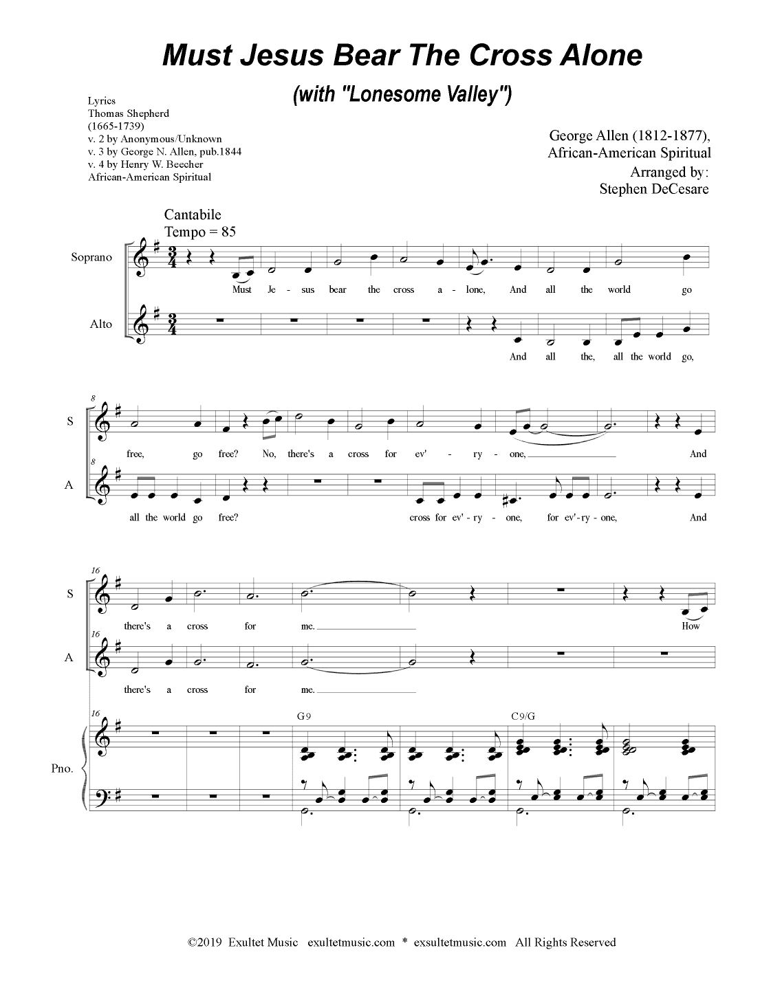 Must Jesus Bear The Cross Alone (with "Lonesome Valley") (Duet for Soprano and Alto Solo) (arr. Stephen DeCesare)