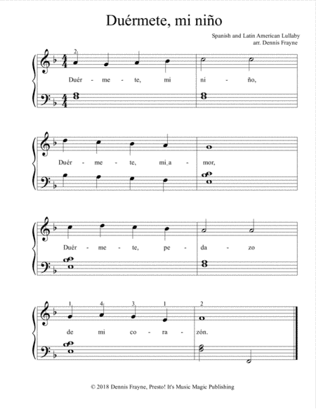 Duérmete, mi niño (Duermete mi nino) (standard notation) (arr. Dennis Frayne)