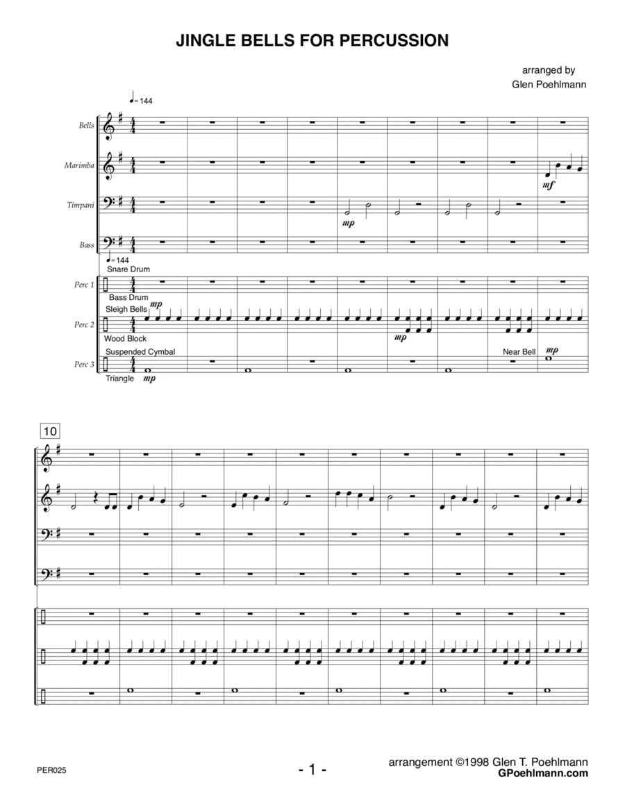 JINGLE BELLS FOR PERCUSSION - PERCUSSION ENSEMBLE (arr. Glen Poehlmann)