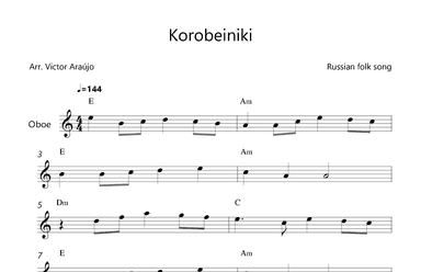 Korobeiniki  (from Tetris) - Oboe Lead Sheet - Chord Symbols (arr. Victor Araújo)