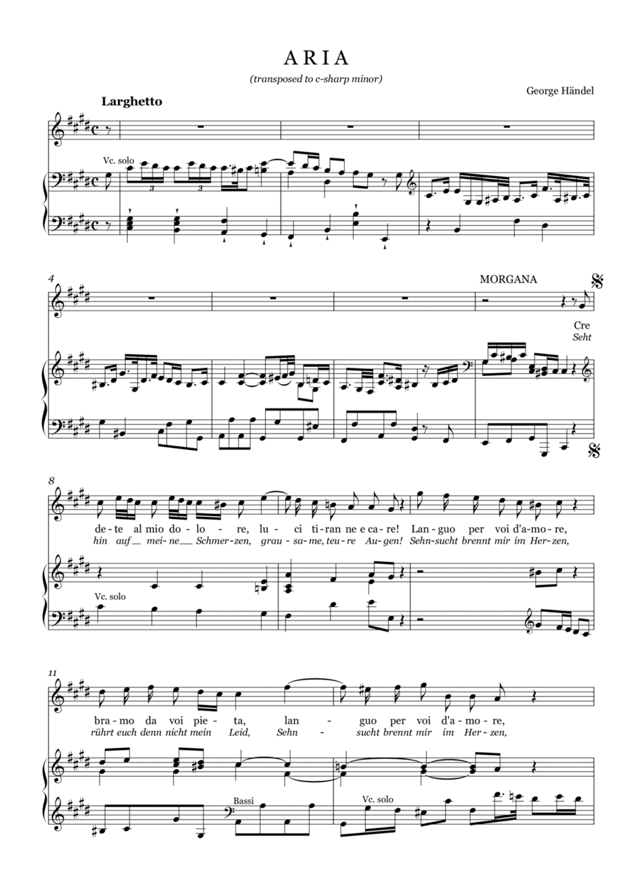 Handel-Aria:Cre dete al mio dolore - Full Score(c-sharp minor) (arr. Schuwenn Z.)