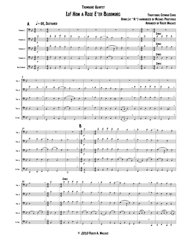 Lo! How a Rose E'er Blooming (Trombone Quintet or Choir) (arr. Roger Wallace)