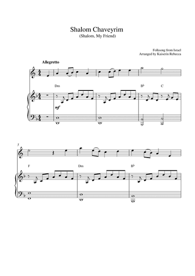 Shalom Chaveyrim (Shalom, My Friend) (for English horn solo and piano accompaniment) (arr. Kaiserin Rebecca)