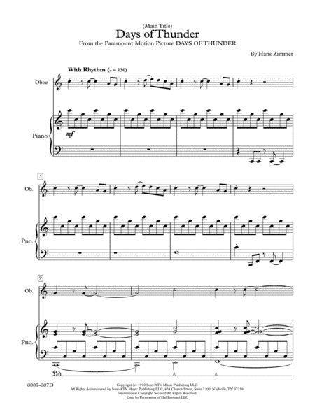 Days Of Thunder (Main Title)  from the Paramount Motion Picture DAYS OF THUNDER (arr. Red Gate Music)