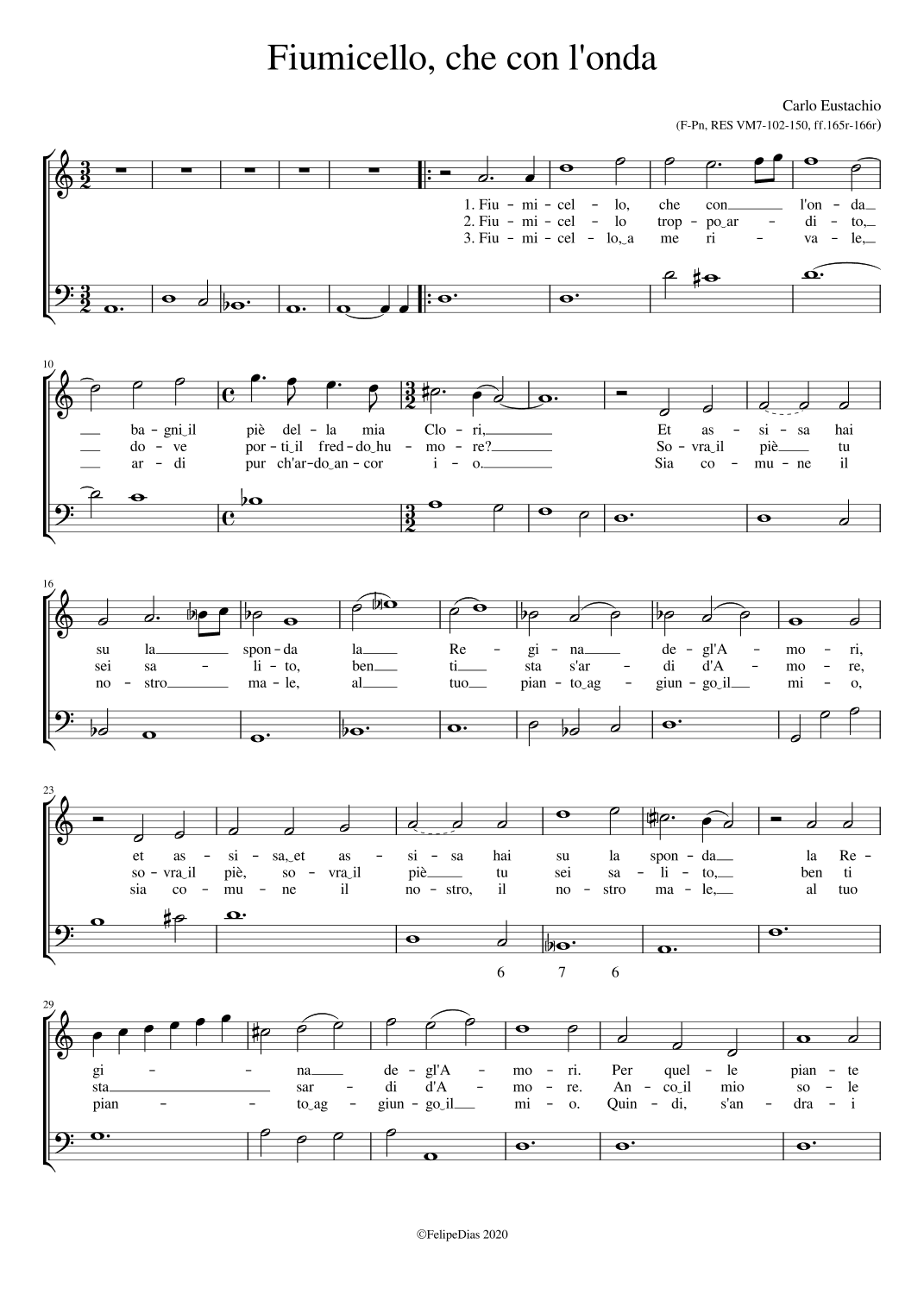 Fiumicello che con l'onda (arr. Early Music Scores)