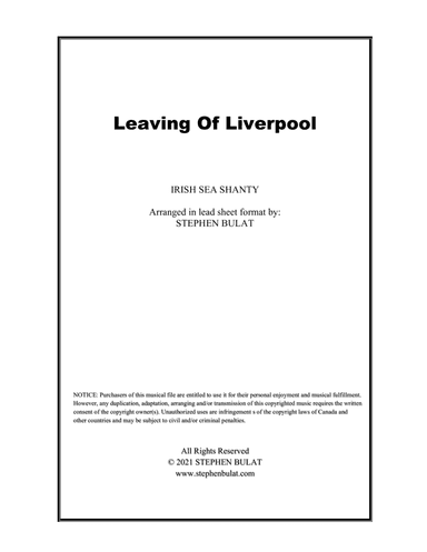 Leaving Of Liverpool (The Dubliners, The Pogues) - Lead sheet (key of A) (arr. Stephen Bulat)