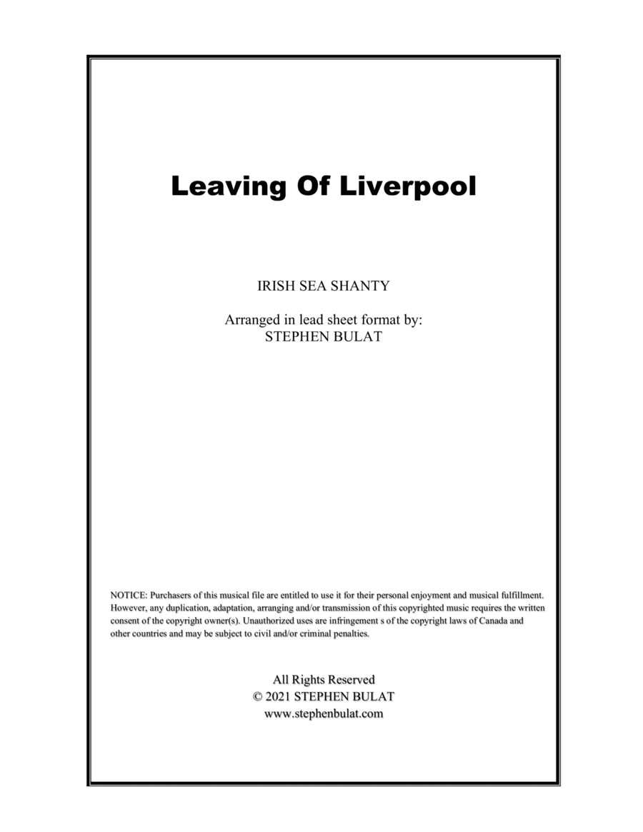 Leaving Of Liverpool (The Dubliners, The Pogues) - Lead sheet (key of A) (arr. Stephen Bulat)