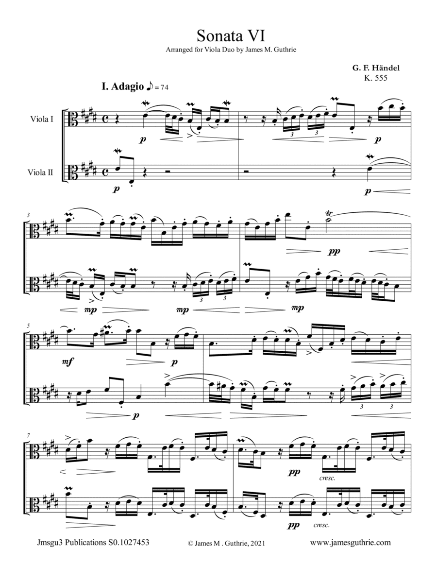 Handel: Sonata No. 6 for Viola Duo (arr. James M. Guthrie)
