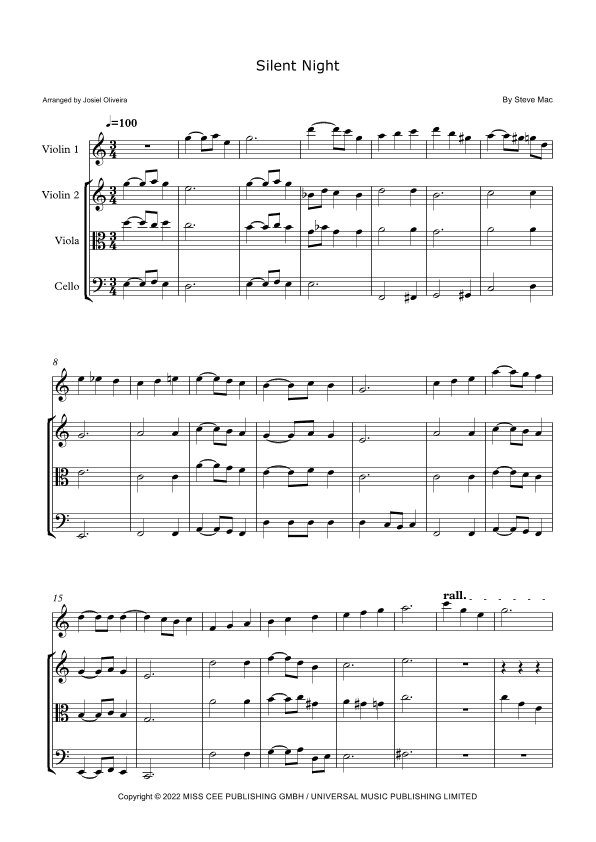 Silent Night - Score Only (arr. Josiel Oliveira)